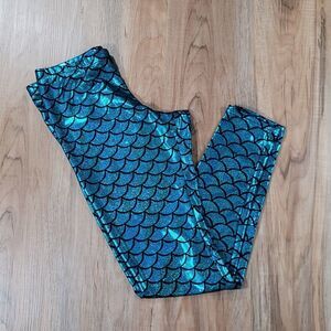 🔺️Diamond Kit Blue & Green Shimmery Mermaid Print Leggings Medium